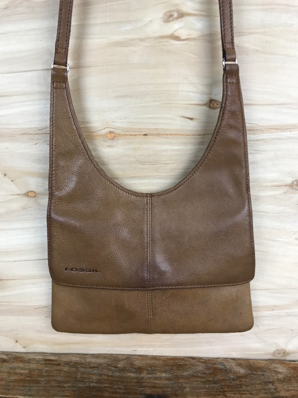Y2K Vintage Fossil Brand Brown Leather Mini Small Flat‎ Hobo Shoulder Bag Purse